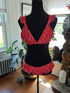 moana bikini pink chili tropical ruffle two-piece